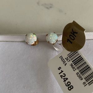 Opal and Gold Stud Earrings